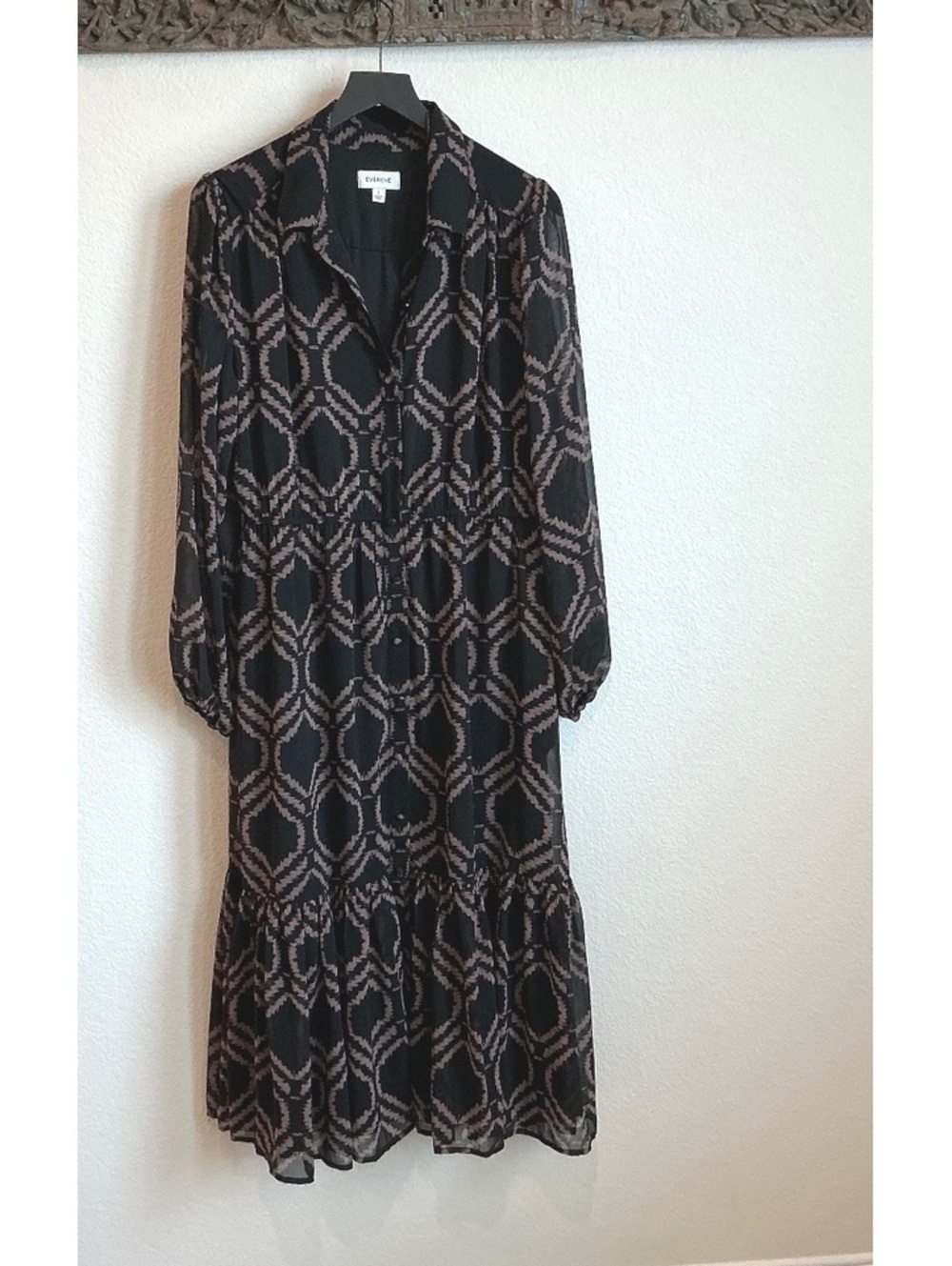 Evereve Long Sleeve Button-Up Midi Dress with Geometric Pattern